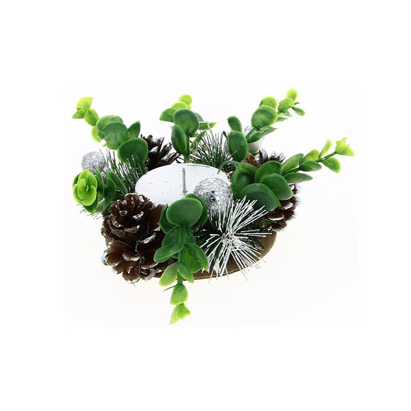 Centre de table Noël avec support bougie Ø14cm - Feuille VERTE - Silumen