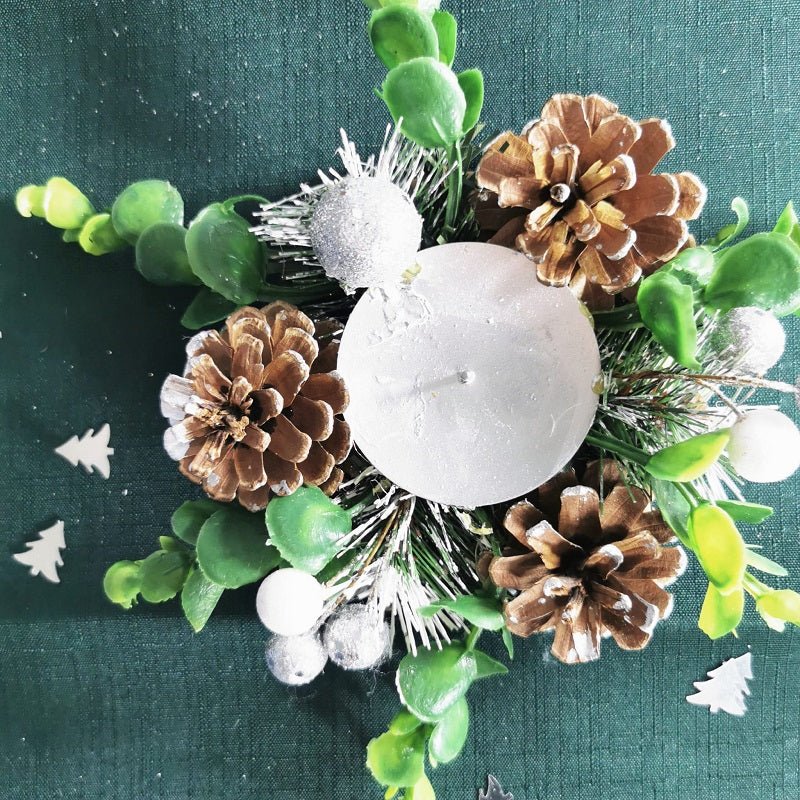 Centre de table Noël avec support bougie Ø14cm - Feuille VERTE - Silumen