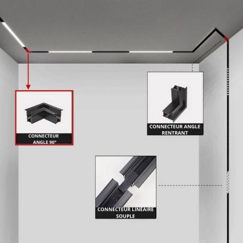 Connecteur Angle 90° pour Rail Magnétique Encastré Noir + Connecteur Souple - Silumen