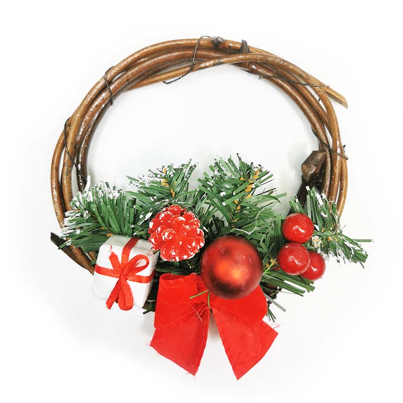 Couronne de Noël en bois avec Noeud 15cm ROUGE - Silumen