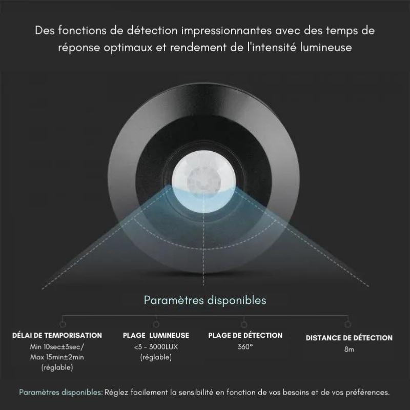 Détecteur de Mouvement en Saillie 8m 360° Noir - Silumen