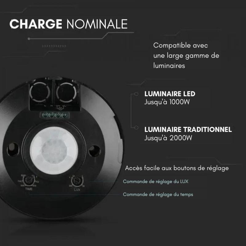 Détecteur de Mouvement en Saillie 8m 360° Noir - Silumen