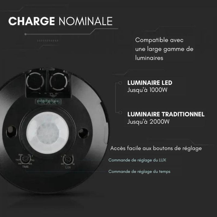 Détecteur de Mouvement en Saillie 8m 360° Noir - Silumen