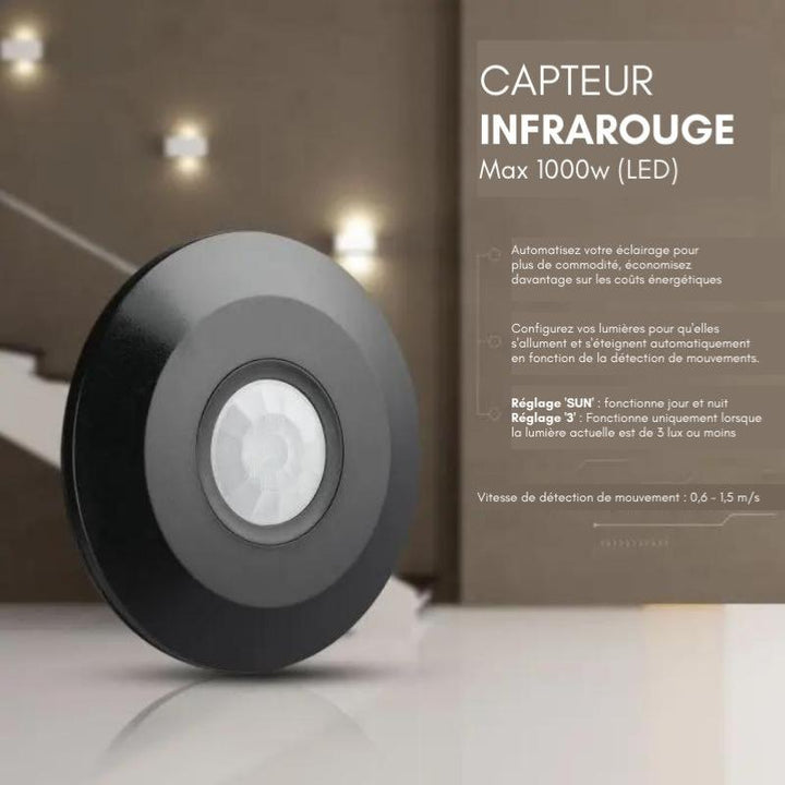 Détecteur de Mouvement en Saillie 8m 360° Noir - Silumen