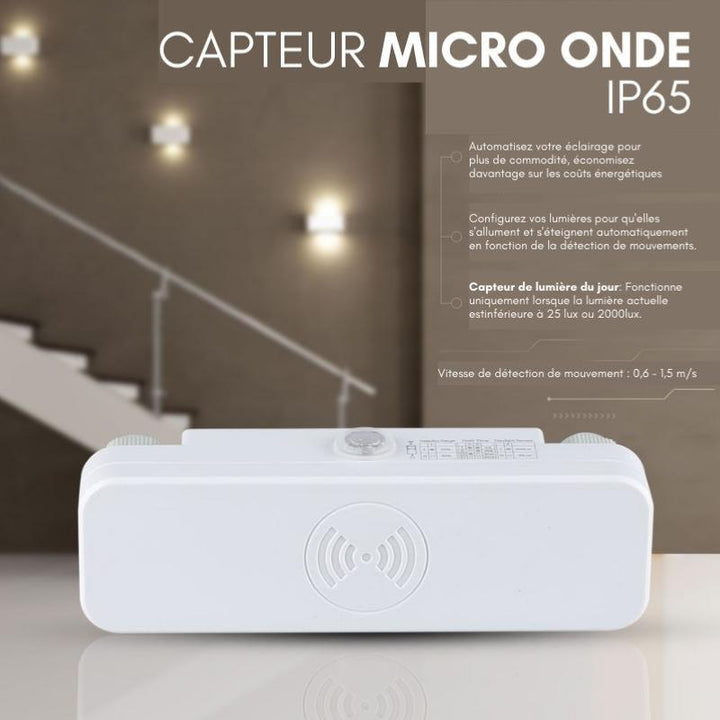 Détecteur de Mouvement Micro Ondes en Saillie IP65 Blanc - Silumen