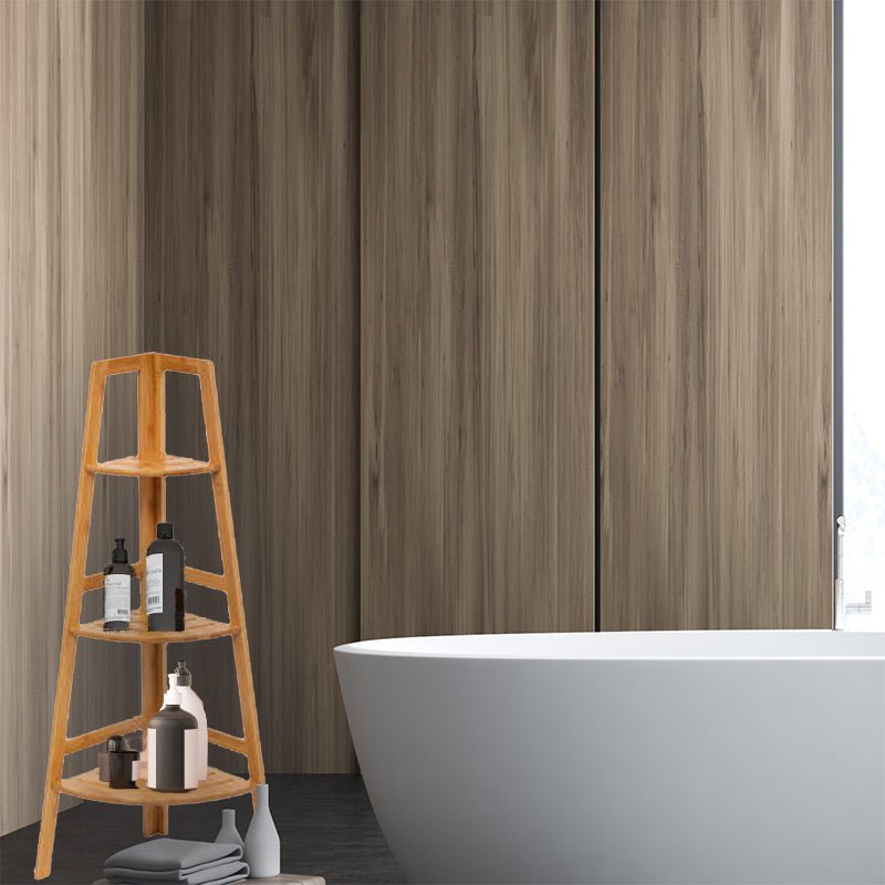 Etagère Angle Salle de Bain Bambou 3 Niveaux 32x32x103 cm - Silumen