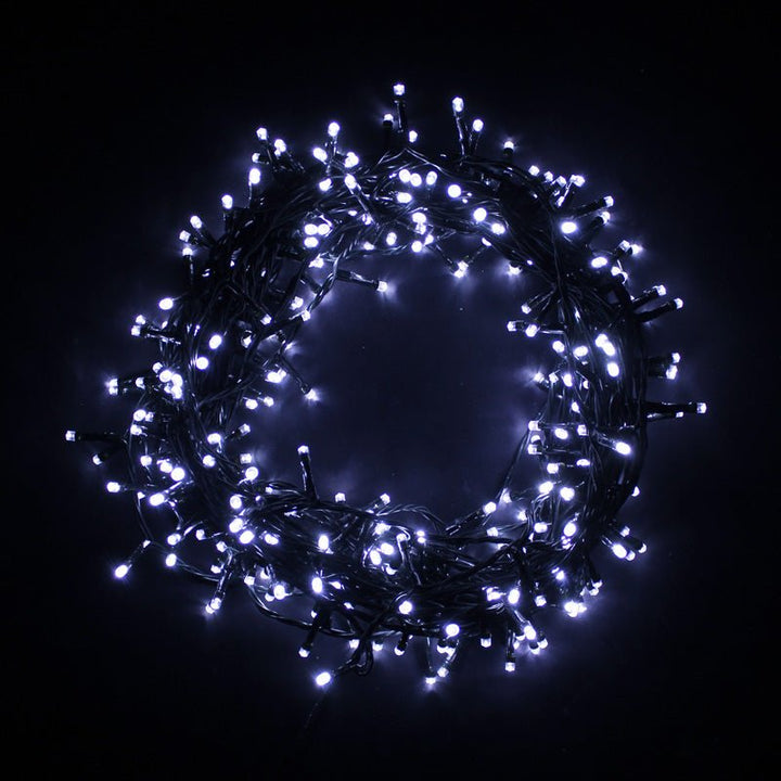 Guirlande LED 15M 300LED IP44 - câble vert, BLANC FROID - Silumen