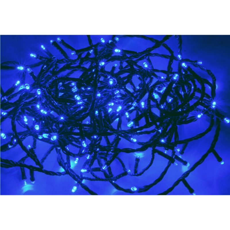 Guirlande LED BLEUE 9M 180LED IP44 - câble vert - Silumen