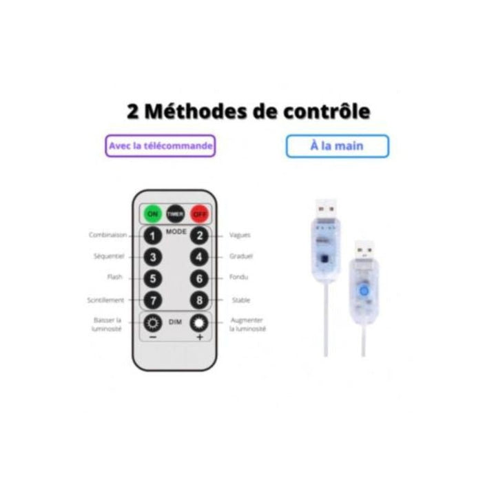 Guirlande LED Rideau USB 3x3M 300 LED + Télécommande - Blanc Chaud - Silumen