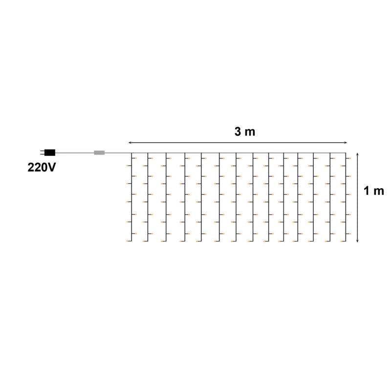 Guirlande LED Rideaux 220V IP44 3M, 8 modes - câble transparent - Silumen