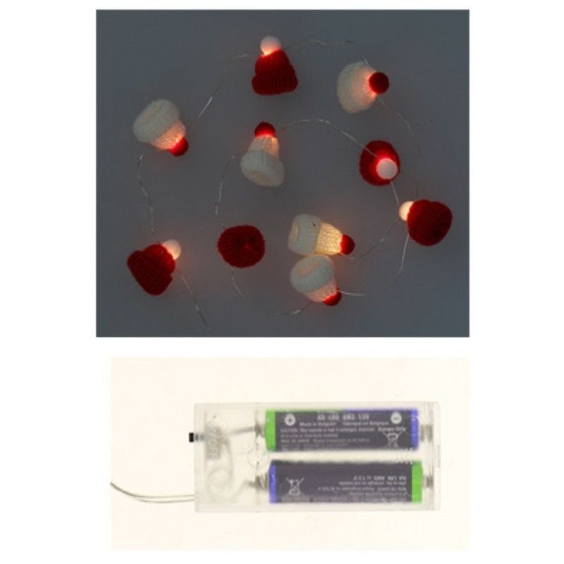 Guirlande Lumineuse Bonnet de Noël 10LED, ROUGE et BLANC - Silumen
