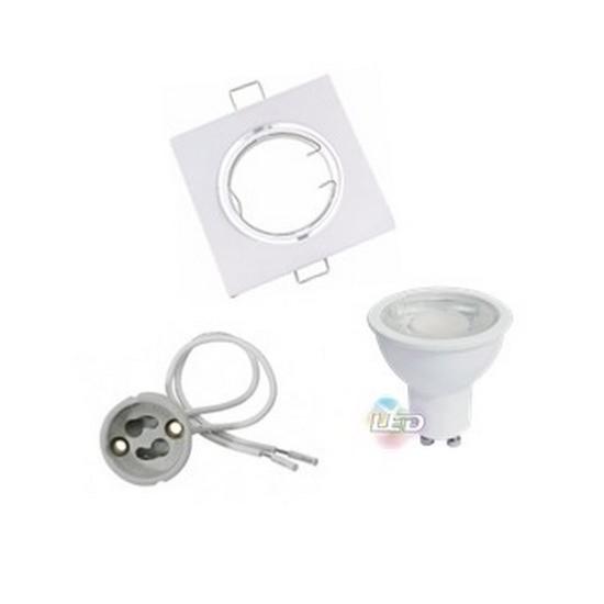 Kit Spot LED GU10 Orientable Carré BLANC avec Ampoule LED 8W - Silumen