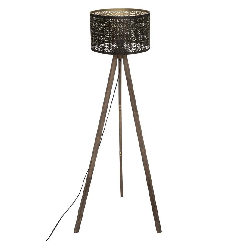 Lampadaire Salon Trépied en métal et pin H149cm - Silumen