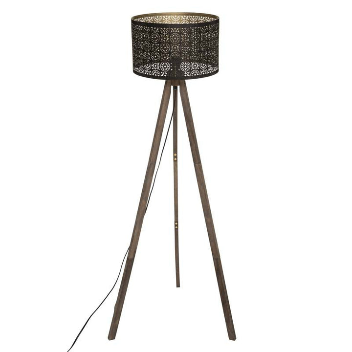 Lampadaire Salon Trépied en métal et pin H149cm - Silumen