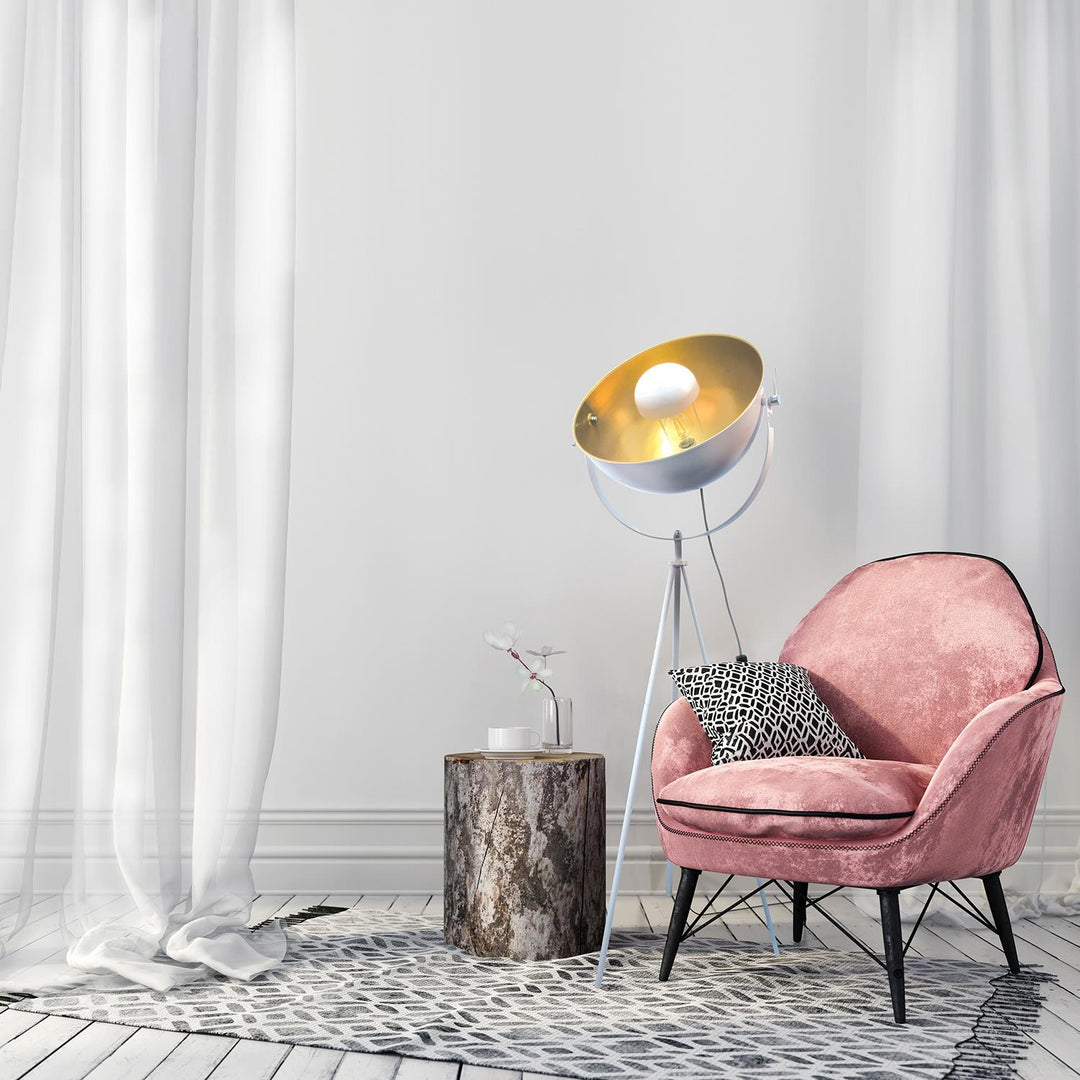 Lampadaire Trépied Projecteur en Gris Blanc 145cm - Silumen