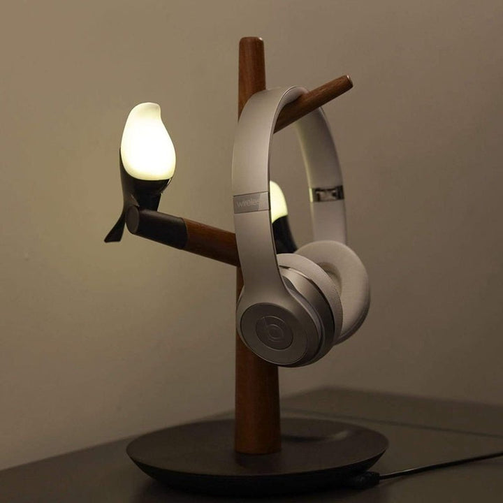 Lampe de Chevet Design Oiseau avec Chargeur Sans fil et Porte Accessoires - Silumen