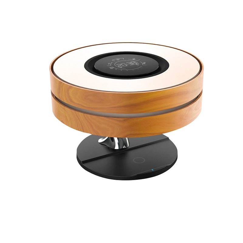 Lampe de Chevet Ronde "Horizon" avec Enceinte & Chargeur Sans fil - Dimmable Tactile - Silumen