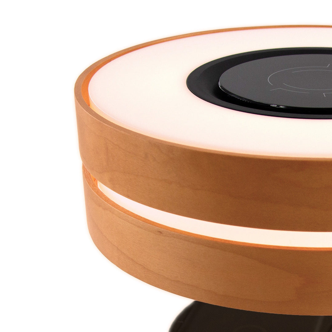 Lampe de Chevet Ronde "Horizon" avec Enceinte & Chargeur Sans fil - Dimmable Tactile - Silumen