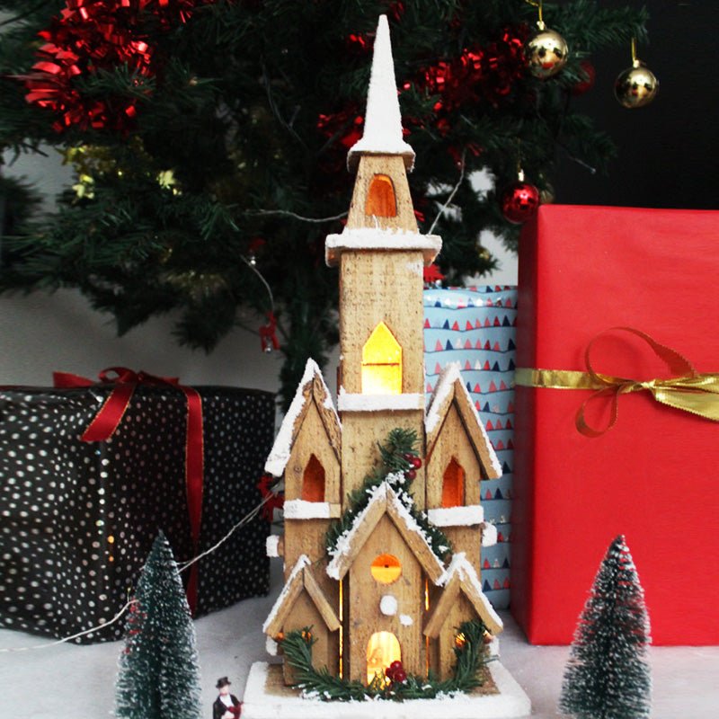 Maison en bois 5LED BLANC CHAUD 19x10.5x50cm - Silumen