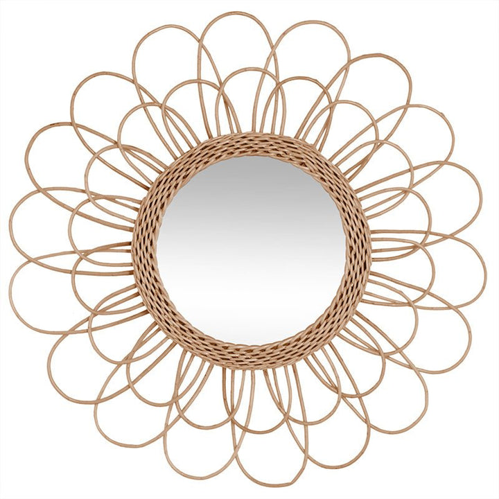 Miroir Rond Fleur en Rotin Naturel et verre 55cm - Silumen