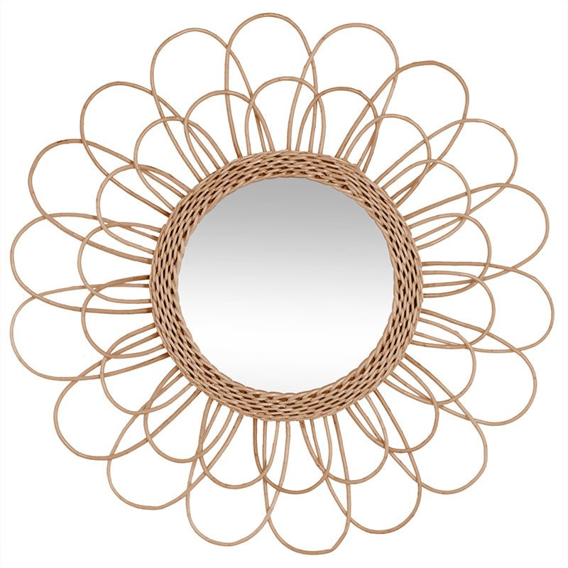 Miroir Rond Fleur en Rotin Naturel et verre 55cm - Silumen