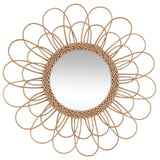 Runder Blumenspiegel aus natürlichem Rattan und Glas, 55 cm