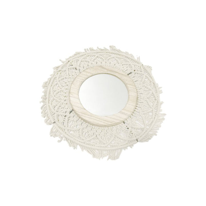 Miroir rond macramé 50x50x7 cm - Beige - Silumen