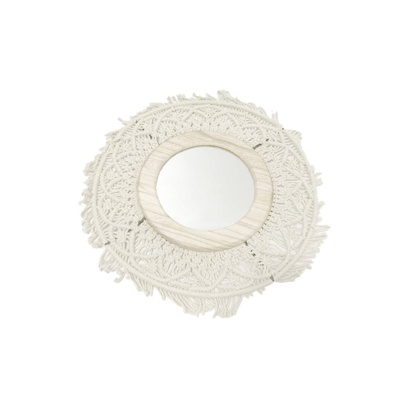 Miroir rond macramé 50x50x7 cm - Beige - Silumen