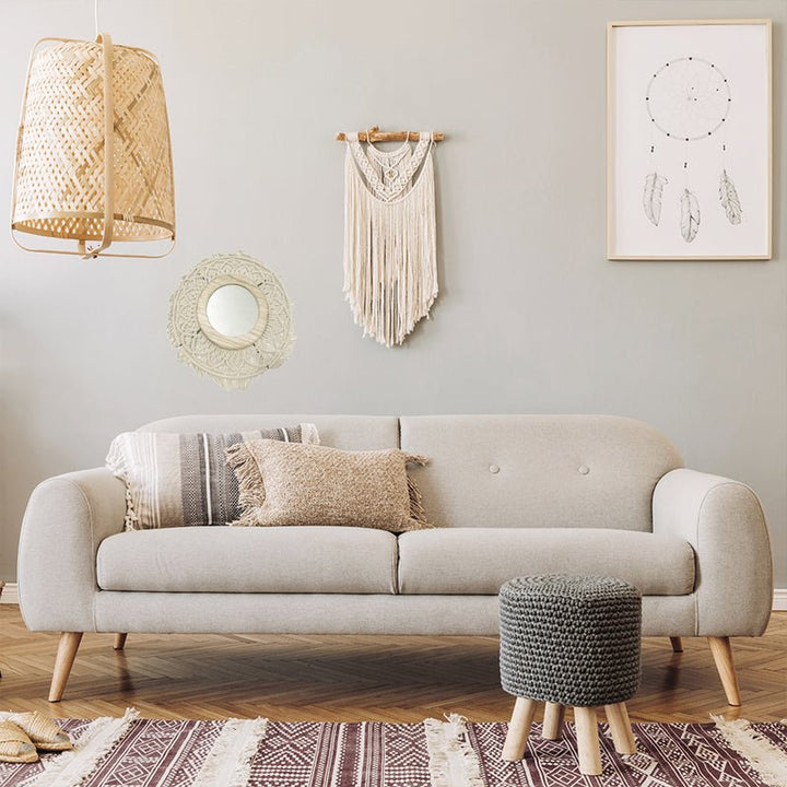 Miroir rond macramé 50x50x7 cm - Beige - Silumen