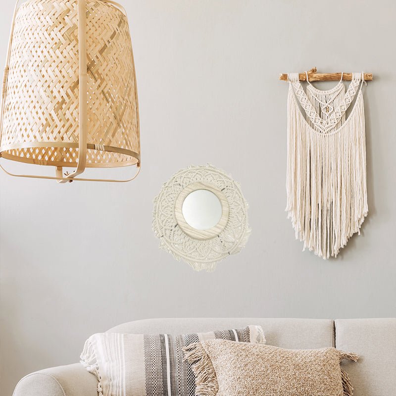 Miroir rond macramé 50x50x7 cm - Beige - Silumen