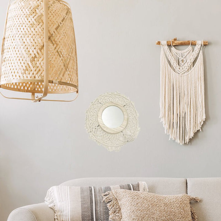 Miroir rond macramé 50x50x7 cm - Beige - Silumen