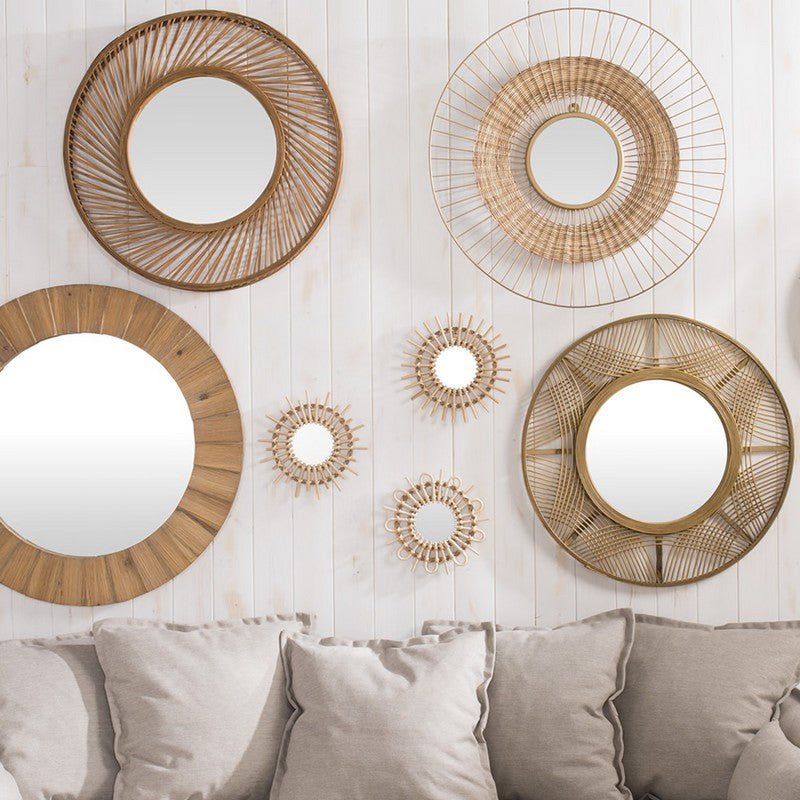 Miroirs Ronds Soleil en Rotin Naturel 27 cm (Lot de 3) - Silumen