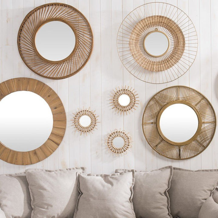 Miroirs Ronds Soleil en Rotin Naturel 27 cm (Lot de 3) - Silumen