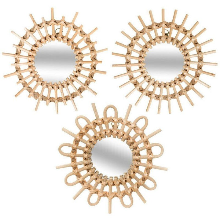 Miroirs Ronds Soleil en Rotin Naturel 27 cm (Lot de 3) - Silumen