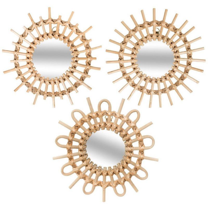 Miroirs Ronds Soleil en Rotin Naturel 27 cm (Lot de 3) - Silumen