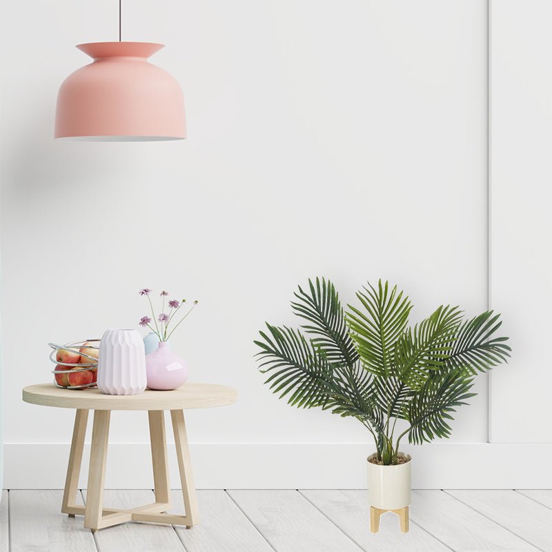 Palmier Artificiel dans un Pot Céramique sur Pied en Bois H72cm - Silumen