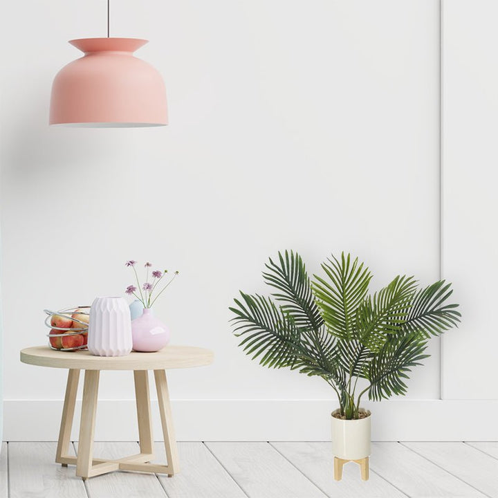 Palmier Artificiel dans un Pot Céramique sur Pied en Bois H72cm - Silumen