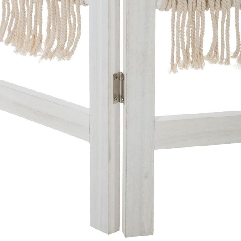 Paravent Bois Blanc et Macramé 170 cm - Silumen