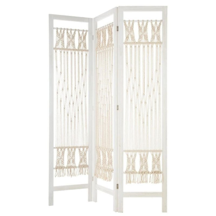 Paravent Bois Blanc et Macramé 170 cm - Silumen