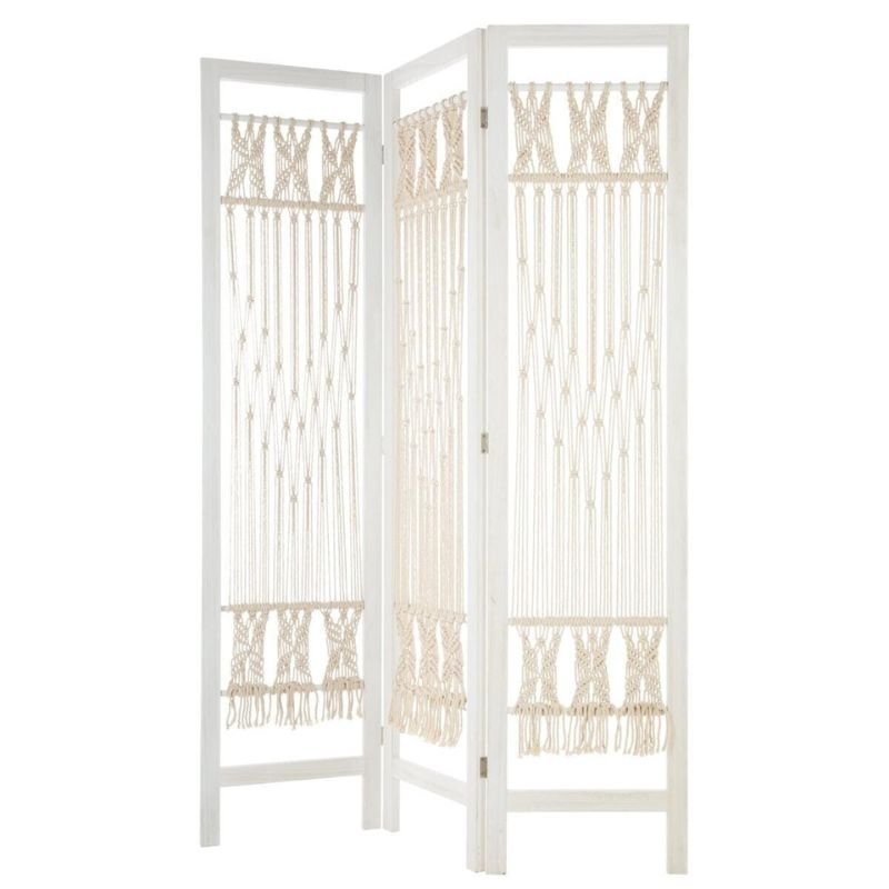 Paravent Bois Blanc et Macramé 170 cm - Silumen
