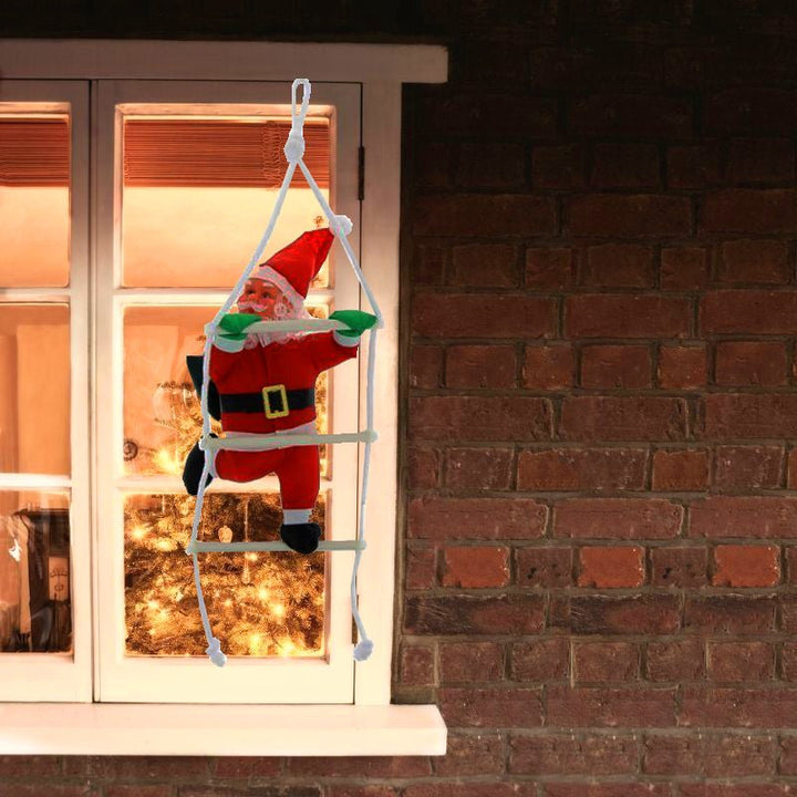 Père Noël grimpeur sur échelle et sa hotte 30,5 cm - Silumen