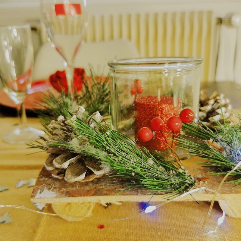 Photophore Noël 1 support bougie 15x13x5cm - Bois et Pin - Silumen