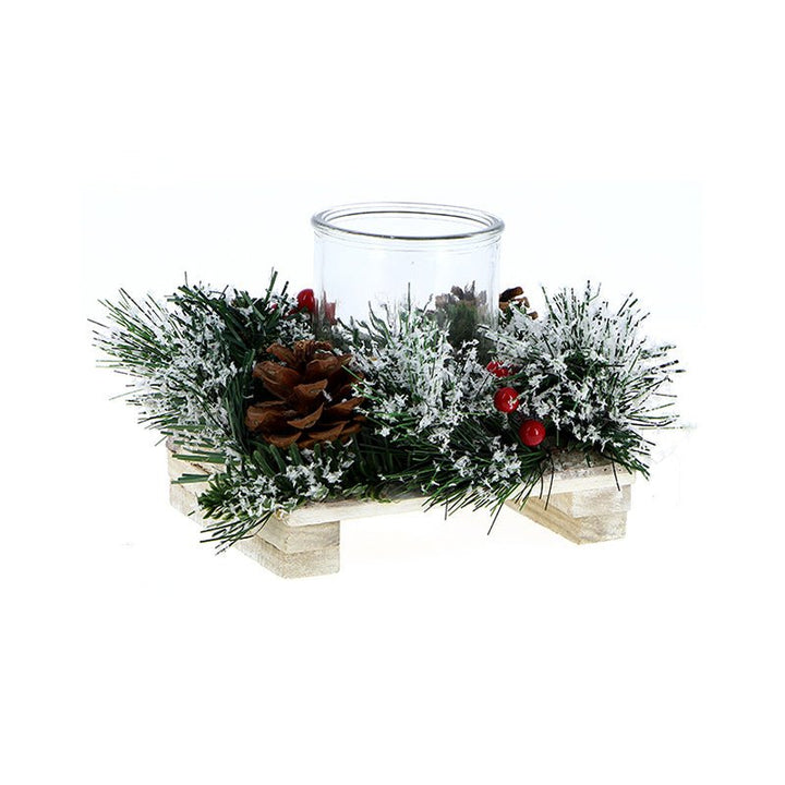 Photophore Noël 1 support bougie 15x13x5cm - Bois et Pin - Silumen