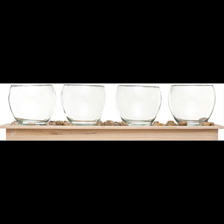Photophore Verre 4 Bougies sur Plateau en Bois - Silumen