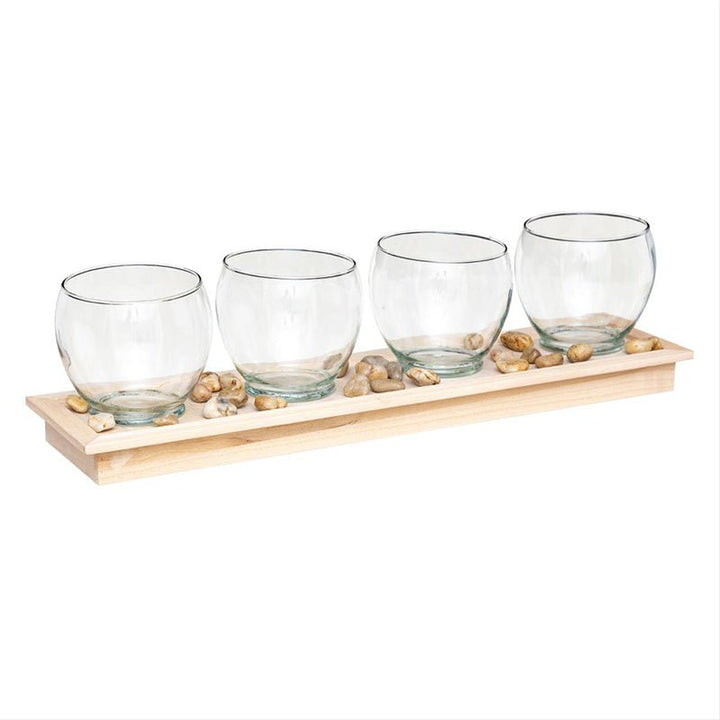 Photophore Verre 4 Bougies sur Plateau en Bois - Silumen