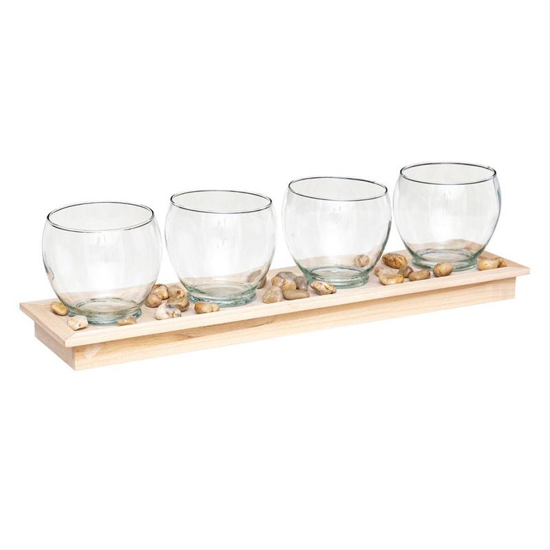 Photophore Verre 4 Bougies sur Plateau en Bois - Silumen