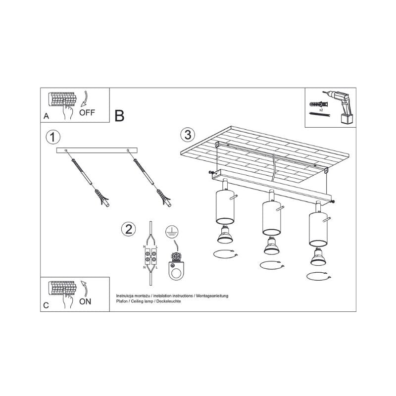 Plafonnier 3 Spots Orientables pour Ampoule GU10 - Silumen