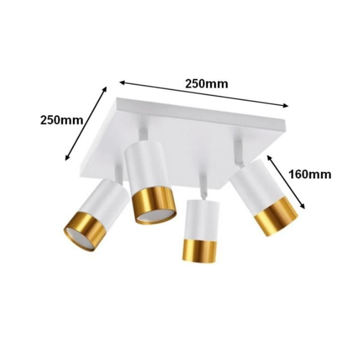 Plafonnier 4 Spots Orientables Carré OR pour Ampoule GU10 - Silumen