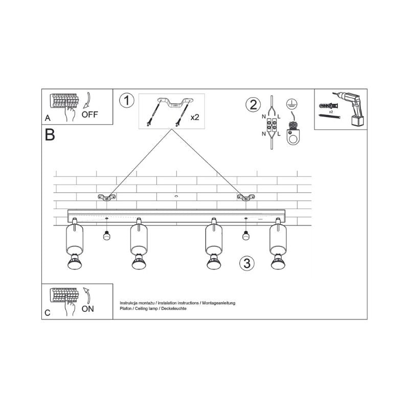 Plafonnier 4 Spots Orientables pour Ampoule GU10 - Silumen