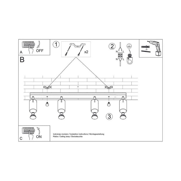 Plafonnier 4 Spots Orientables pour Ampoule GU10 - Silumen